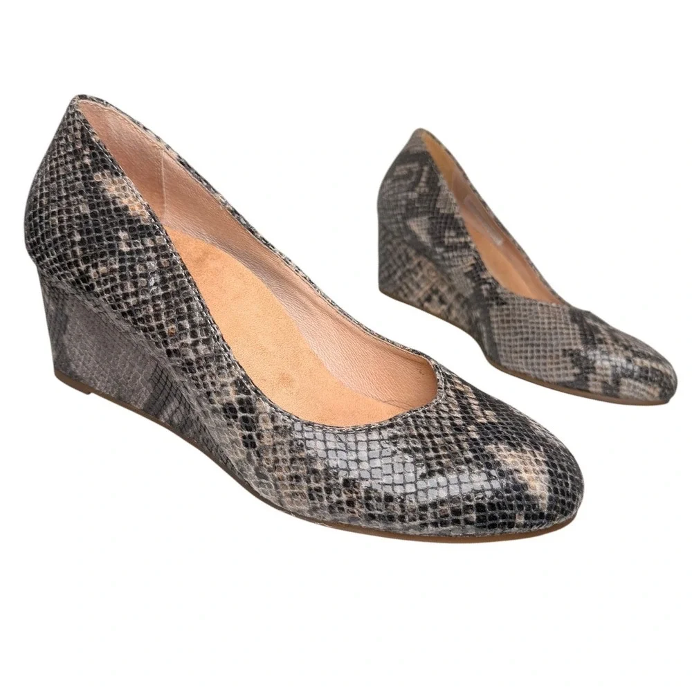 Vionic Antonia Snakeskin Leather Wedge Pumps 7.5